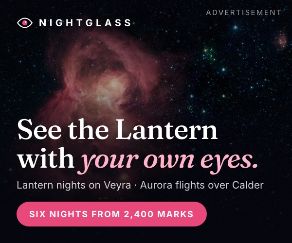 Nightglass Tours: Lantern nights on Veyra, aurora flights over Calder. See the Lantern with your own eyes.